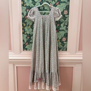 Vintage prairie ditsy floral cotton maxi tent dress with ruffled trim